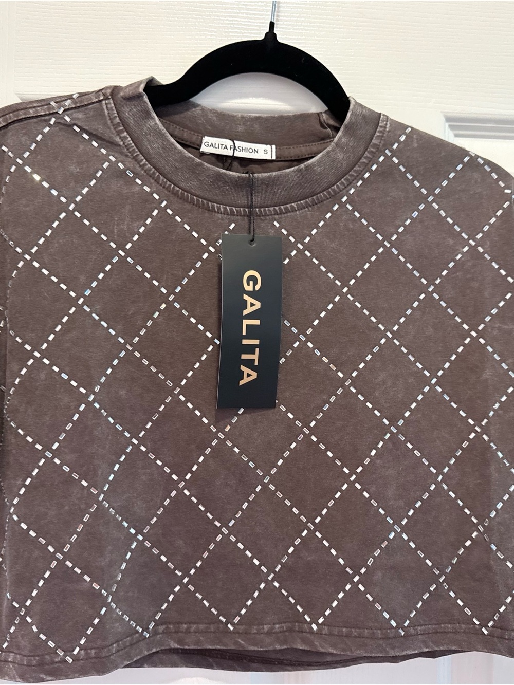 Women's Brown Diamond-Pattern Crop Top